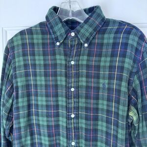 Ralph Lauren Men's Custom Fit Plaid Flannel Shirt Size S Green Blue Cotton
